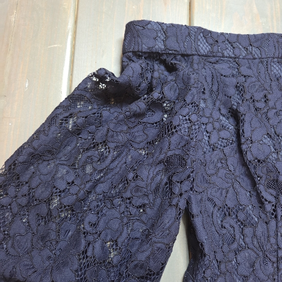 Trina Turk Navy Lace Off Shoulder Dress Size 2 Puff Sleeve Scalloped Hem - Picture 7 of 15